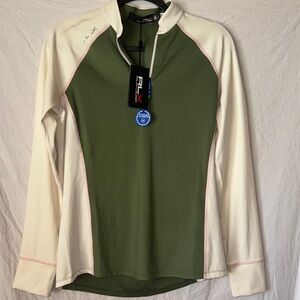 RLX Ralph Lauren Olive and Cream Long Sleeve Top